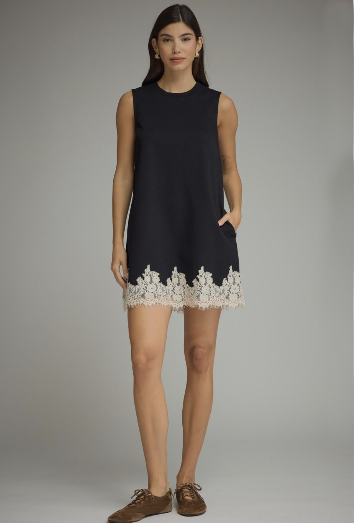 lace trim dress | black