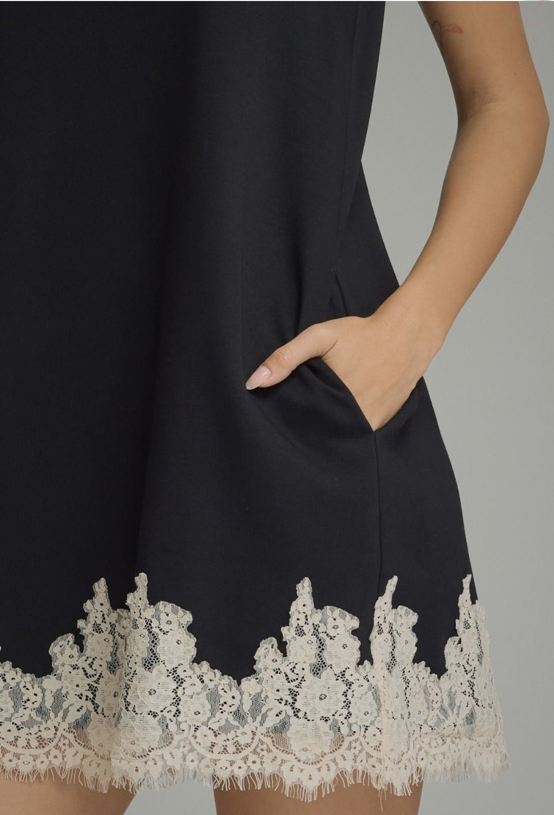 lace trim dress | black