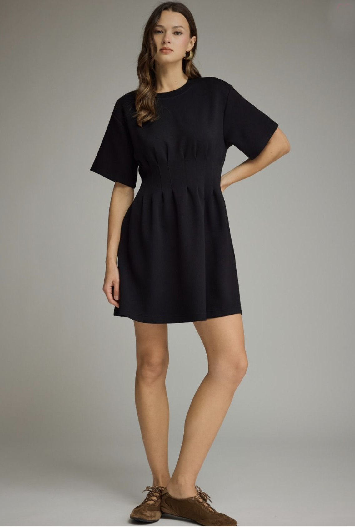 black pintuck waist dress