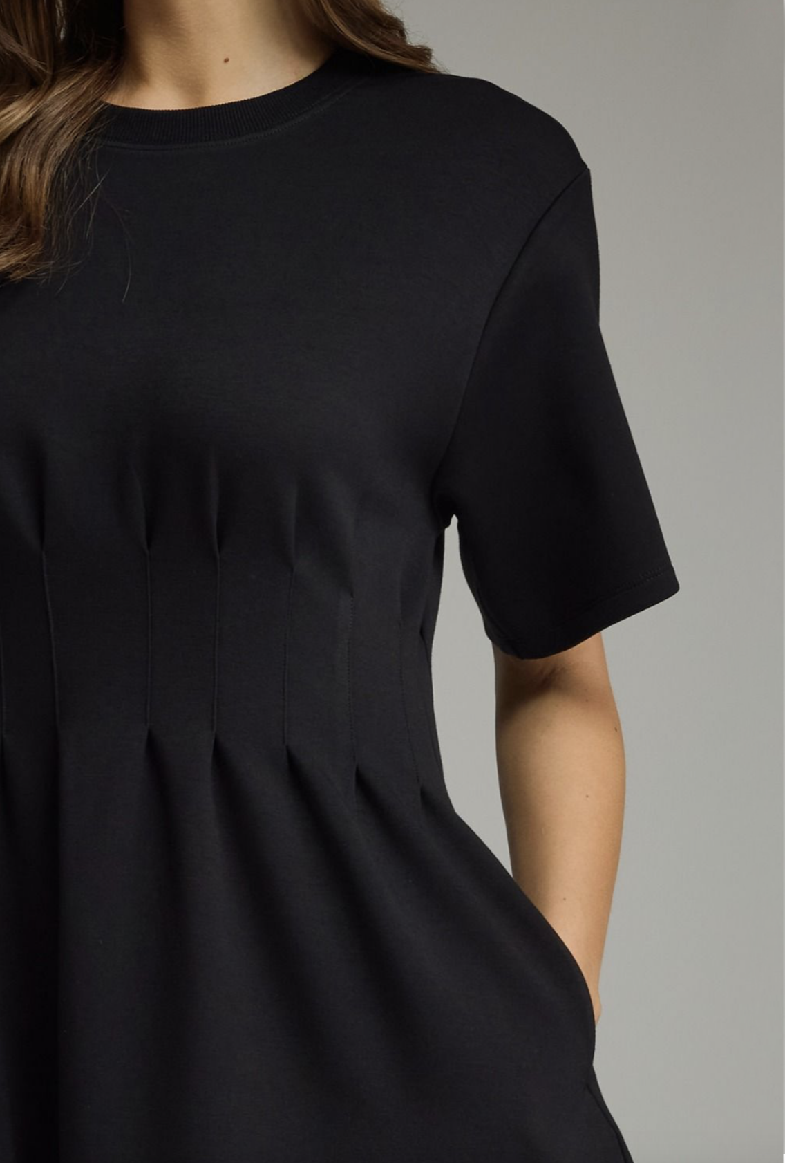 black pintuck waist dress