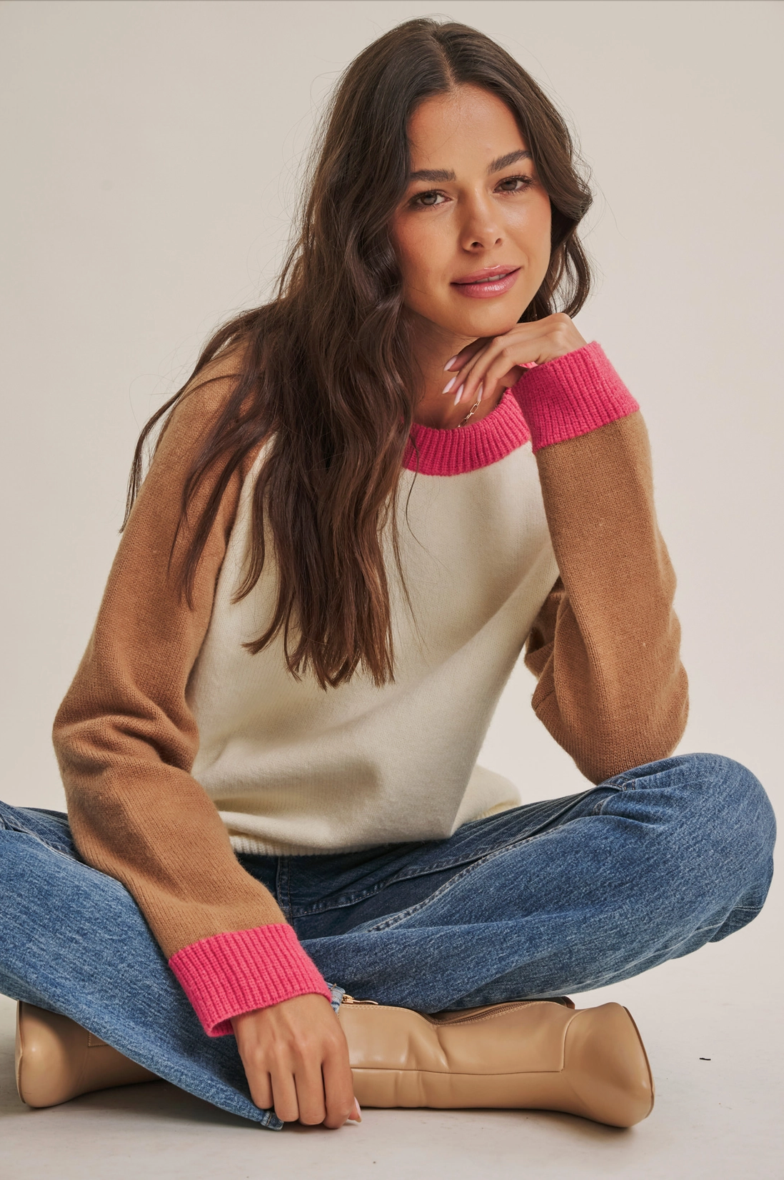 color block crewneck sweater