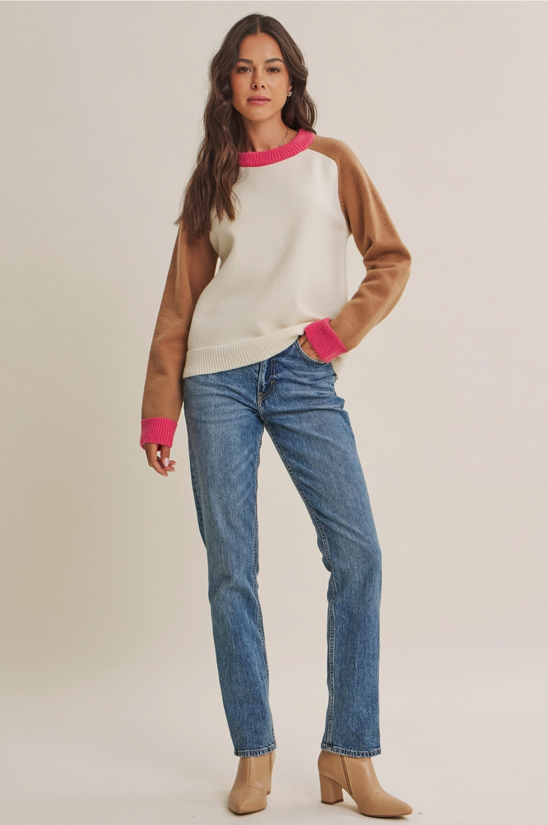 color block crewneck sweater