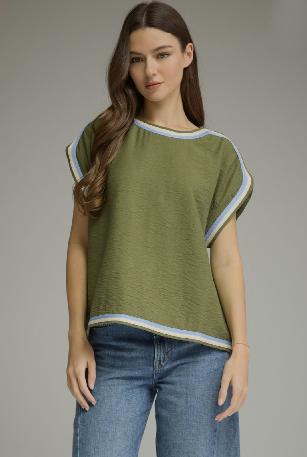 olive contrast band top