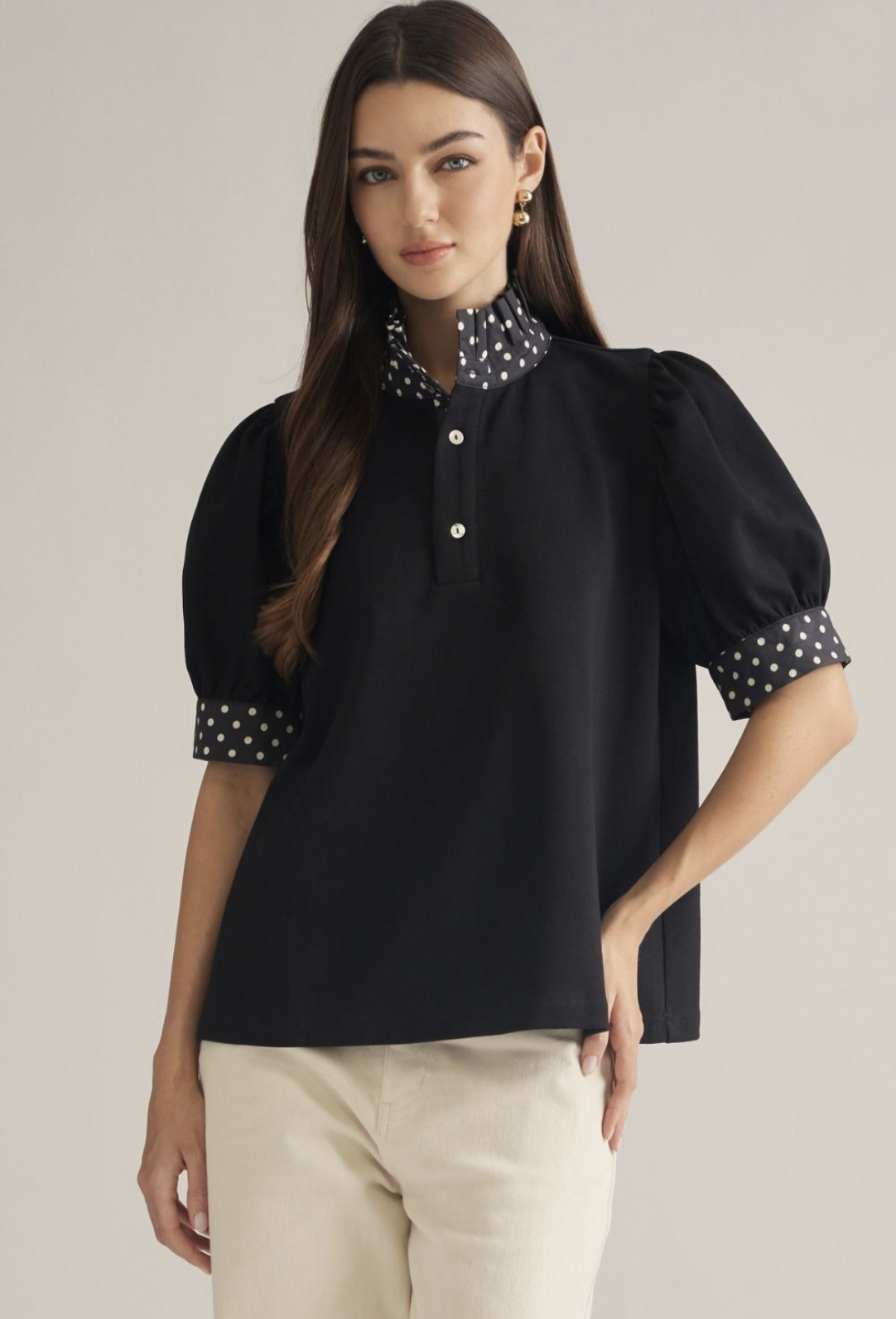 polka pop collar top | black