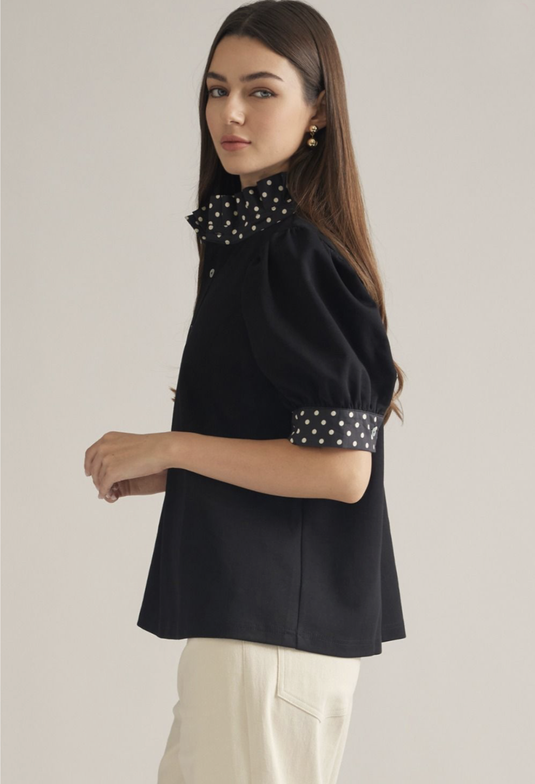 polka pop collar top | black