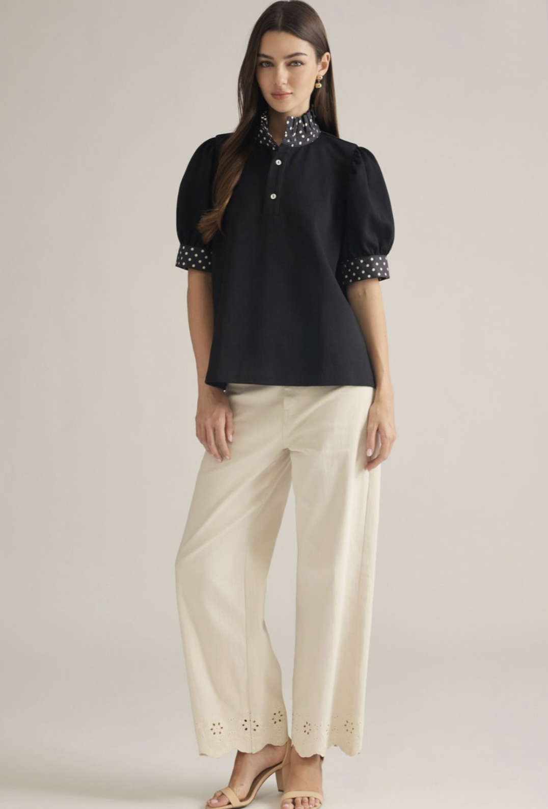 polka pop collar top | black