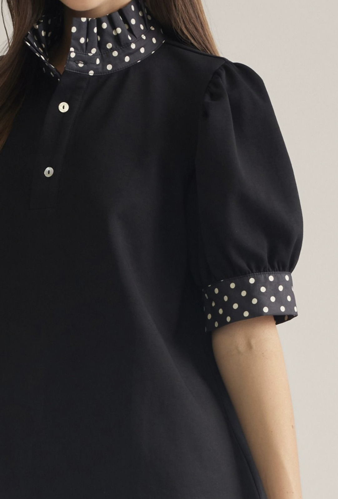 polka pop collar top | black