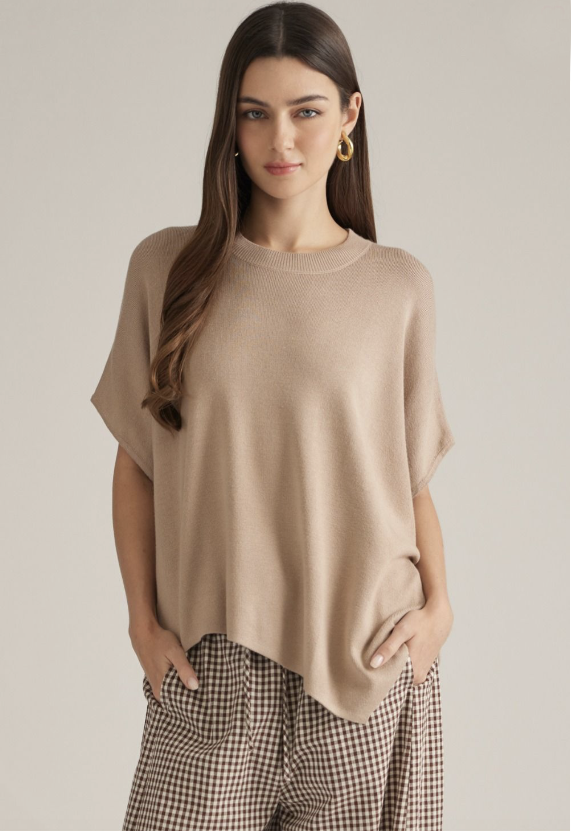 taupe poncho style top