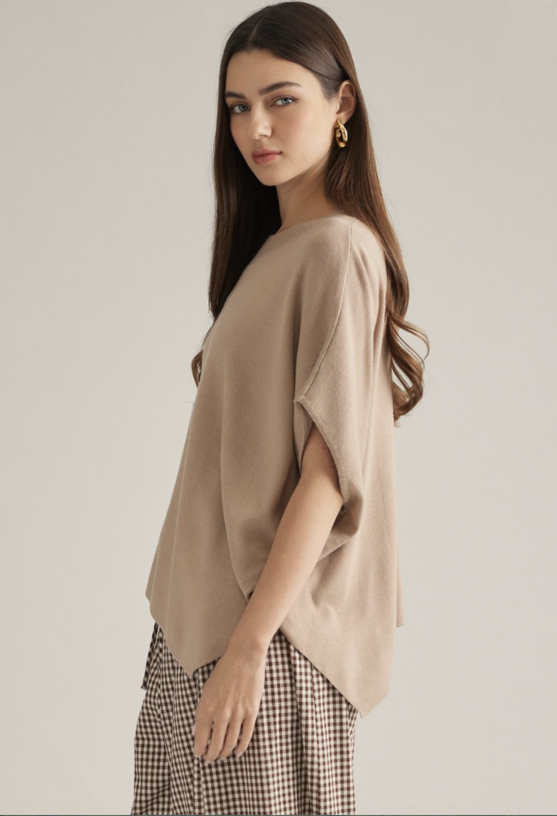 taupe poncho style top
