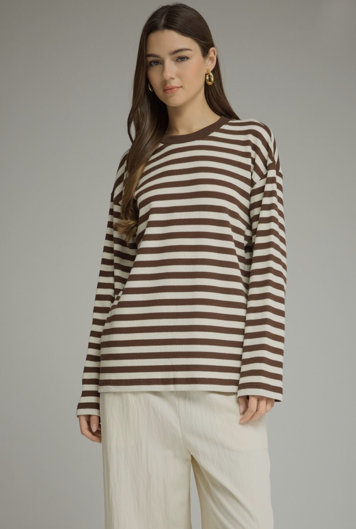 long sleeved stripe top | brown