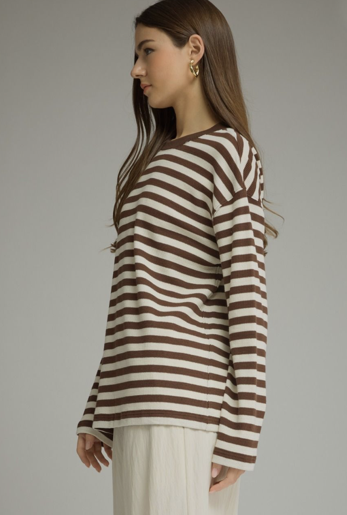 long sleeved stripe top | brown