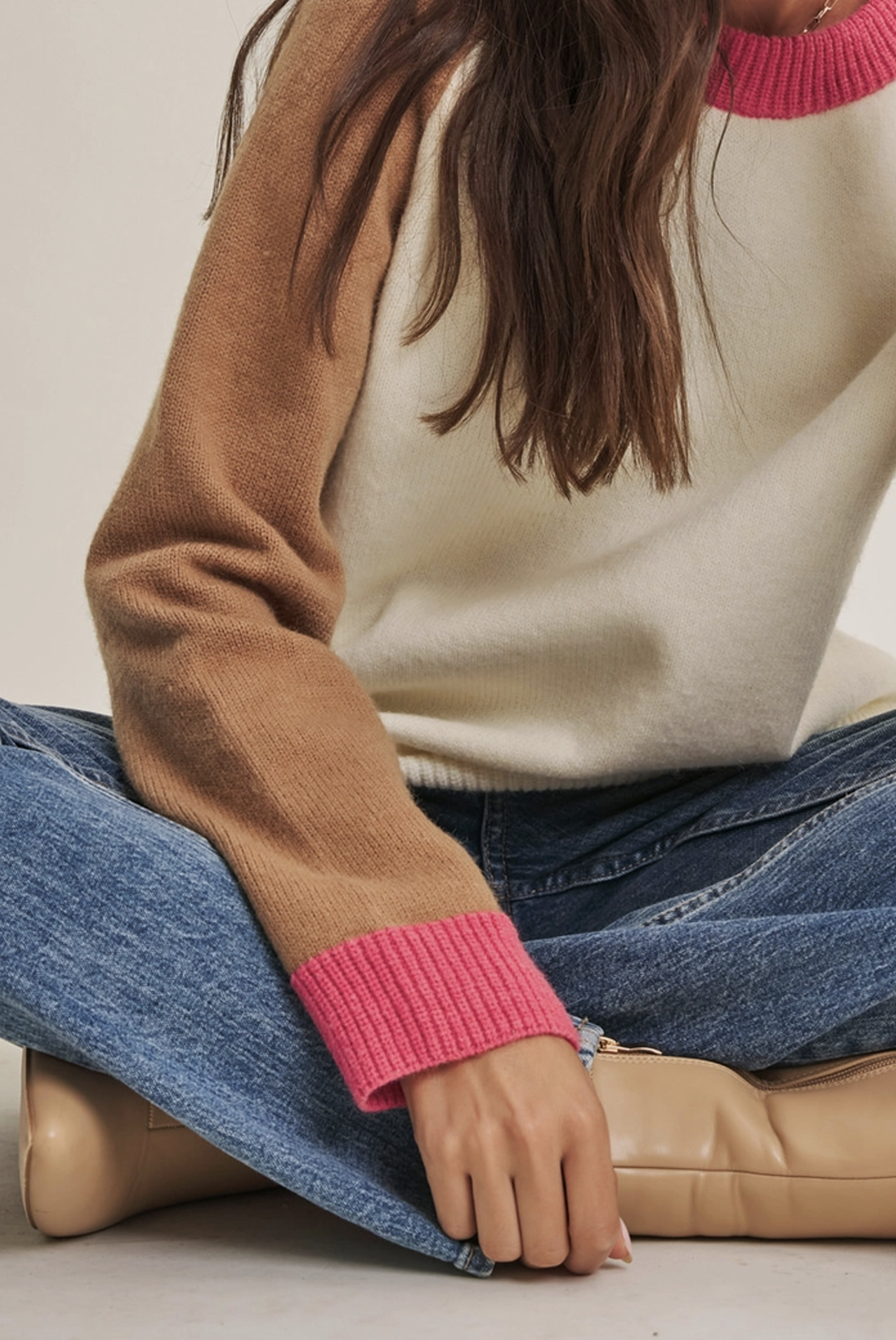 color block crewneck sweater