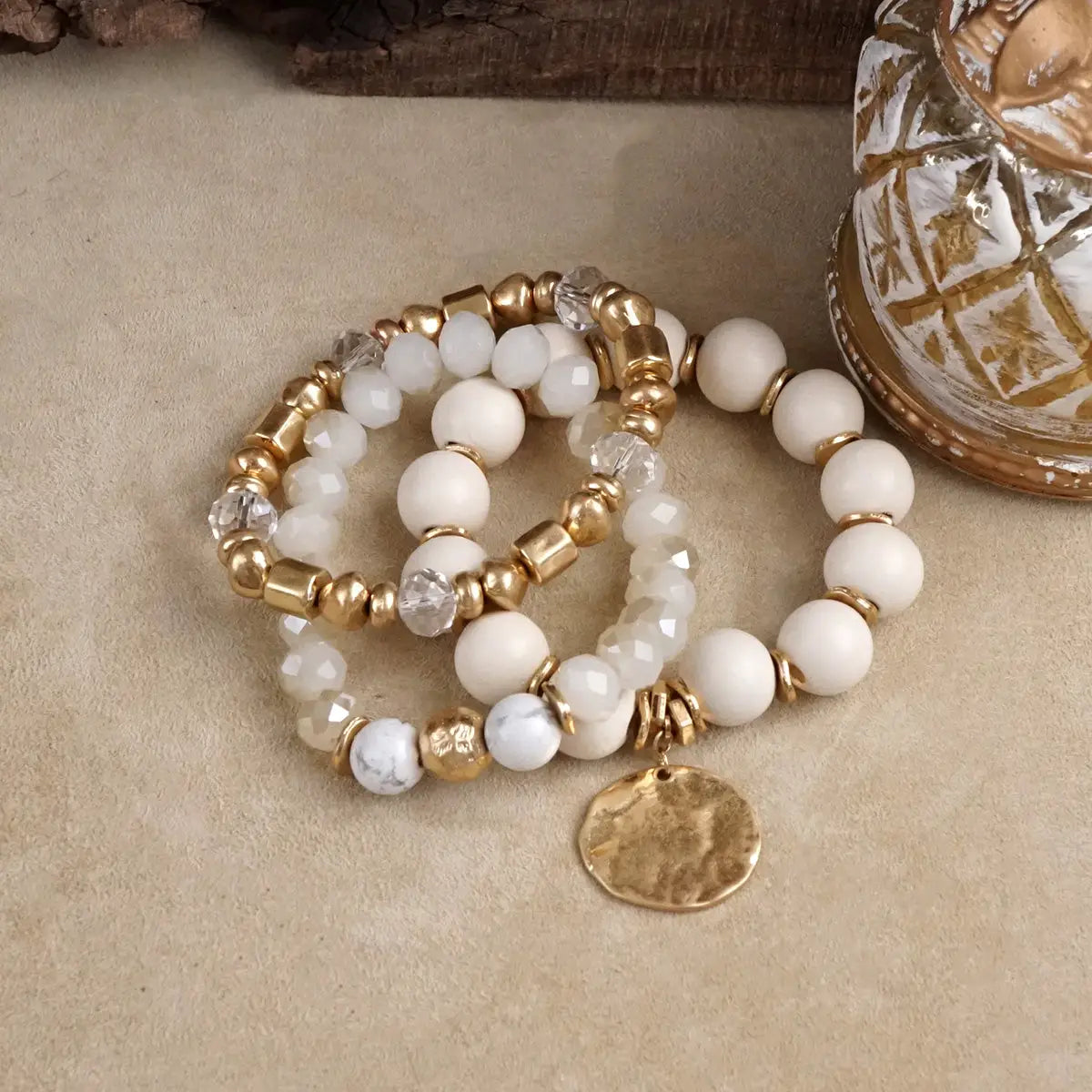 boho bead coin bracelet | cream